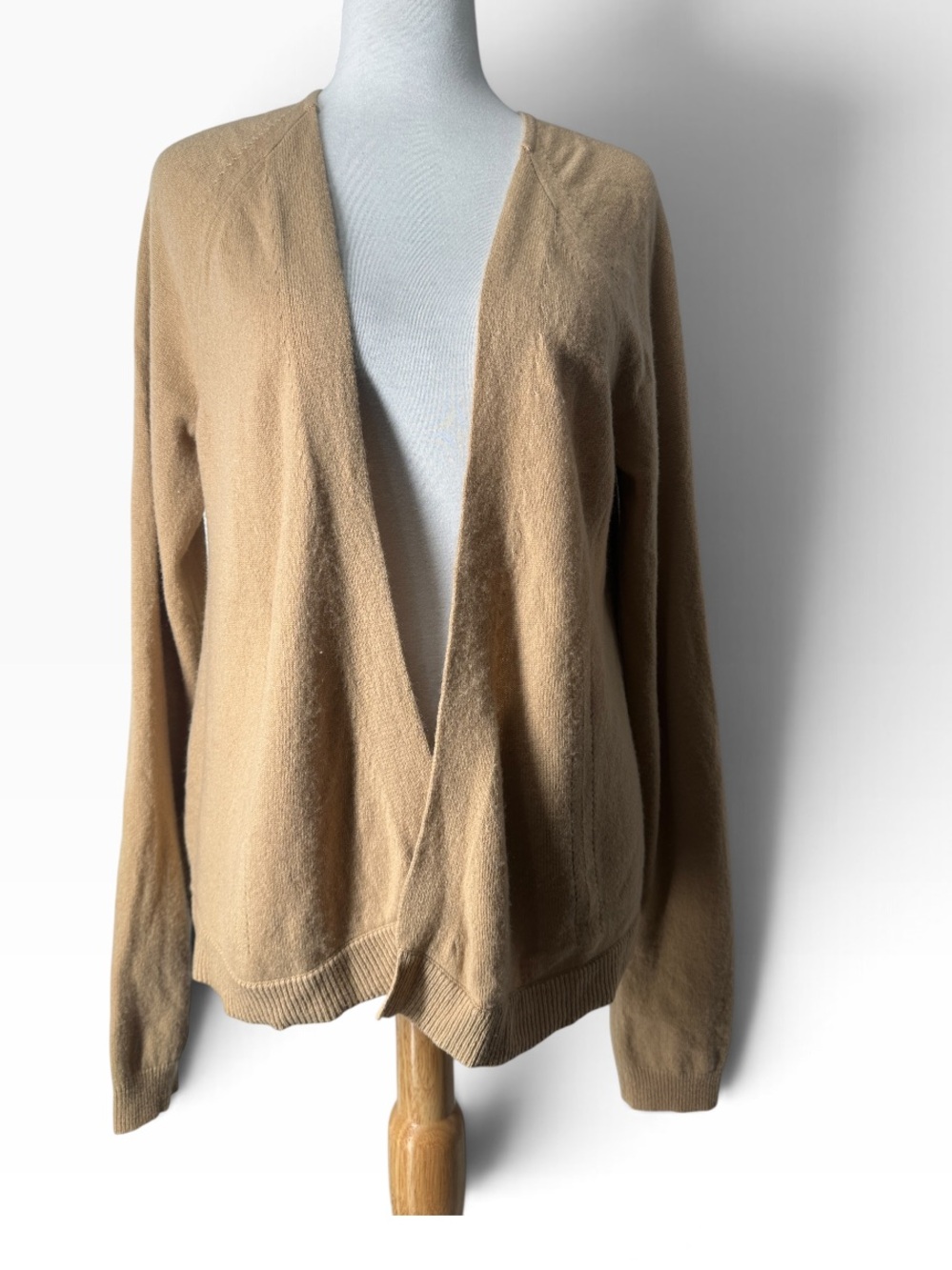 Gap open front cardigan cashmere tan neutral minimalist office preppy sz Lg